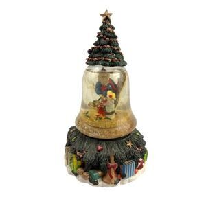 Vintage Wind Up Rotating Santa Snow Globe Christmas Tree & Presents 8.5" Sankyo